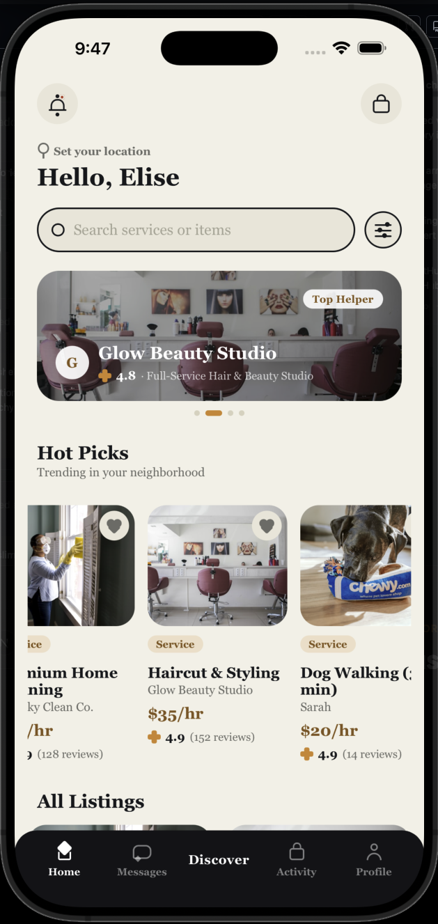 Home screen in the Blyth app
